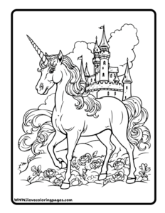 Castle and Unicorn Coloring Page