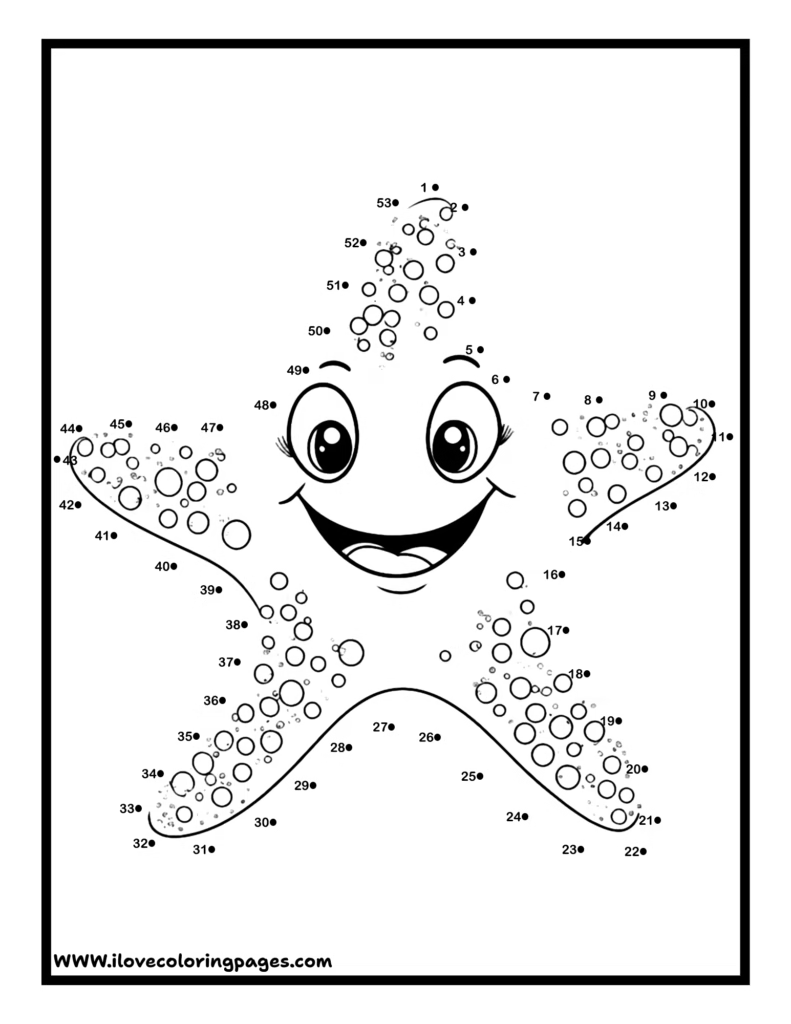 Starfish Dot to Dot free printable coloring page