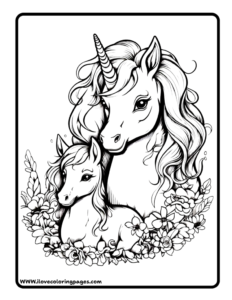 Unicorn With Baby Unicorn Coloring Page