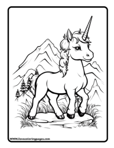 Unicorn and Mountain Coloring Page